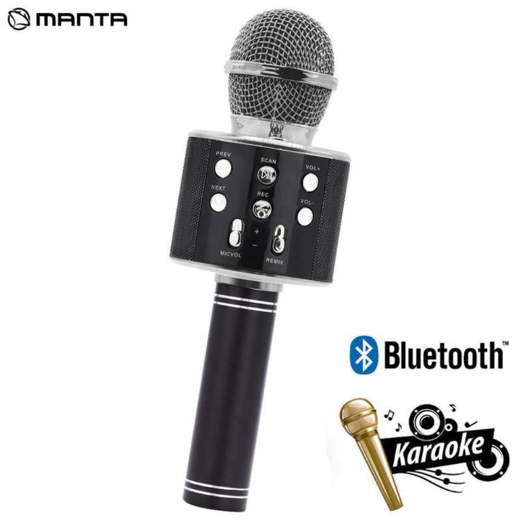 Karaoke mikrofon + zvočnik Manta MIC11, Bluetooth, USB, microSD, vgrajena baterija, črna