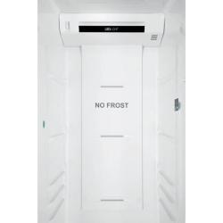 Notranji del hladilnika Haier HSR3918ENPB z LED osvetlitvijo in oznako No Frost za enakomerno hlajenje brez nabiranja ledu.