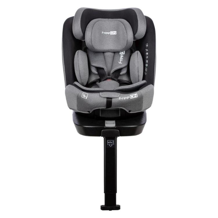 FreeON otroški avtosedež i-Size (40–150 cm) v sivo‑črni barvi z Isofix bazo in oporno nogo