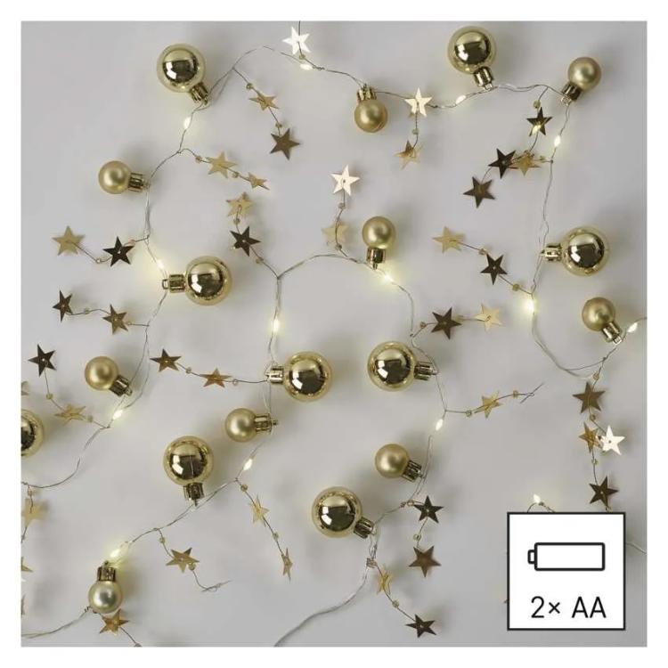 Božična girlanda Emos LED, zlate krogle z zvezdami, 1,9 m, notranja, topla