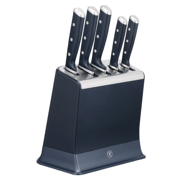 Tefal EverSharp blok z noži v črno‑inox dizajnu z vgrajenim ostrilnim sistemom