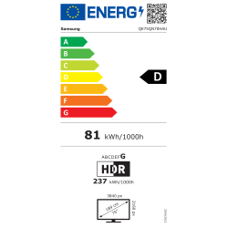 Samsung energijska nalepka za 75-palčni televizor, energijskega razreda D z letno porabo 81 kWh/1000 h.