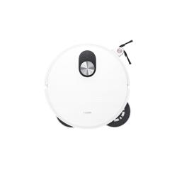 Xiaomi robotski sesalnik in pomivalec tal v beli barvi z LiDAR navigacijskim senzorjem, stransko krtačo in dvojnima vrtljivima krpama za mokro čiščenje, prikazan od zgoraj.