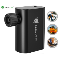 Navitel AIR12 Mini brezžična zračna tlačilka v črni barvi, prikazana z možnostjo uporabe za polnjenje pnevmatik koles, žog in drugih napihljivih pripomočkov.