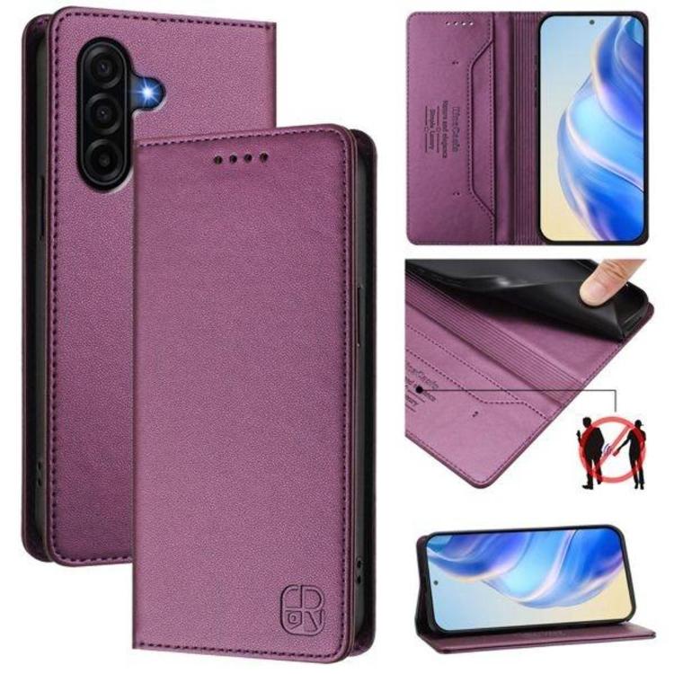 Vijolična preklopna torbica za pametni telefon Xiaomi 17T Pro z videzom usnja, magnetnim zapiranjem in funkcijo stojala nudi elegantno zaščito ter udobno uporabo vsak dan.