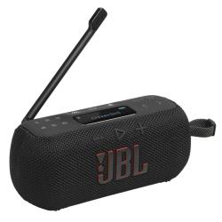 JBL prenosni zvočnik z anteno, črna mrežasta površina in sprednji logotip