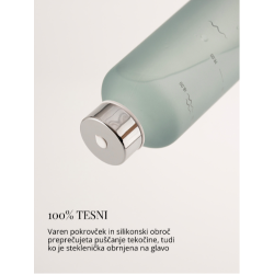 Obrnjena mat steklenička EQUA s kovinskim pokrovom, poudarjena 100 % tesnost in varen silikon obroč