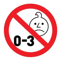 Opozorilni simbol prepovedi za otroke od 0 do 3 let zaradi majhnih delov.