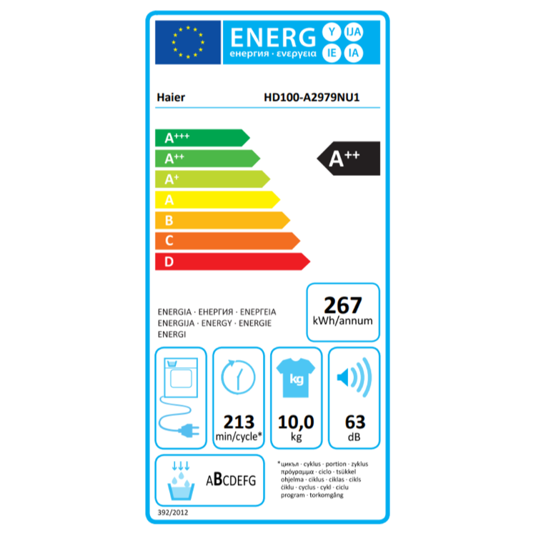 Sušilni stroj HAIER HD100-A2979NU1-S, 10kg, A++