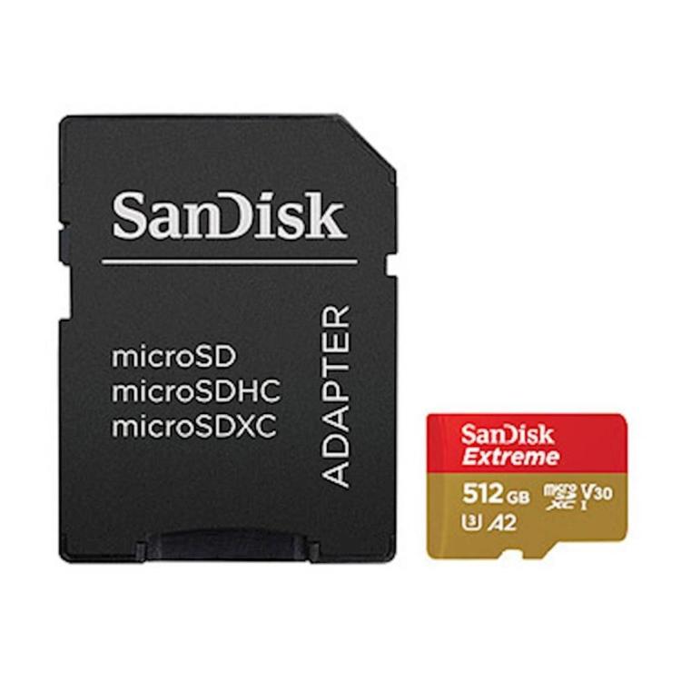 Spominska kartica SanDisk MicroSDXC 512GB Extreme, 190/130MB/s, A2, UHS-I, U3, V30, C10, adapter
