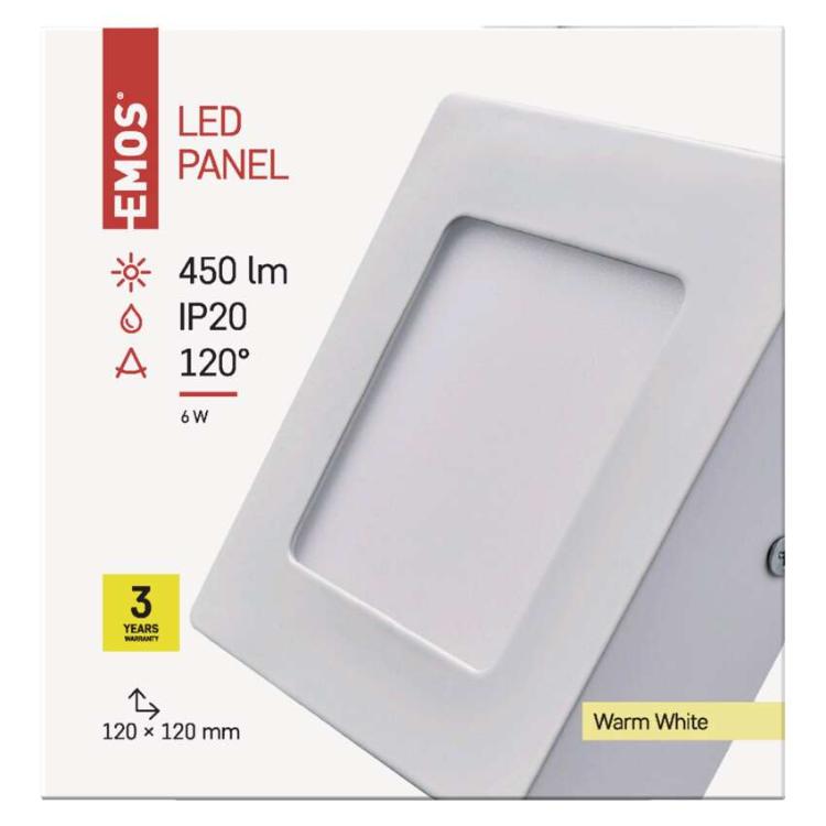 Nadometni LED panel Emos, kvadratni, 6W, toplo bela