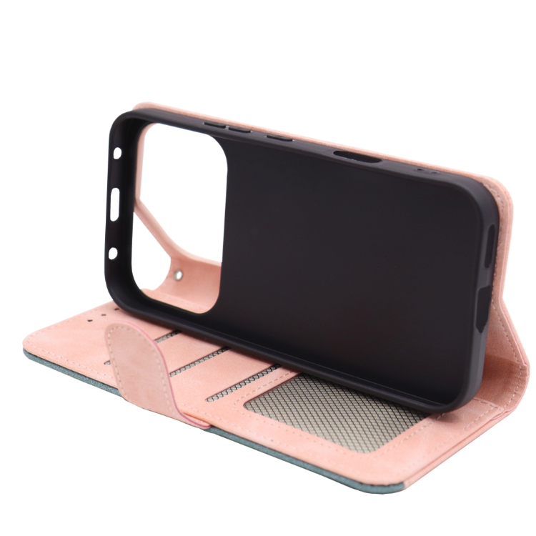 Roza preklopna torbica za Honor 600 Pro z magnetnim zapiranjem, notranjim TPU ohišjem, režami za kartice in funkcijo stojala nudi celovito zaščito in praktično uporabo.