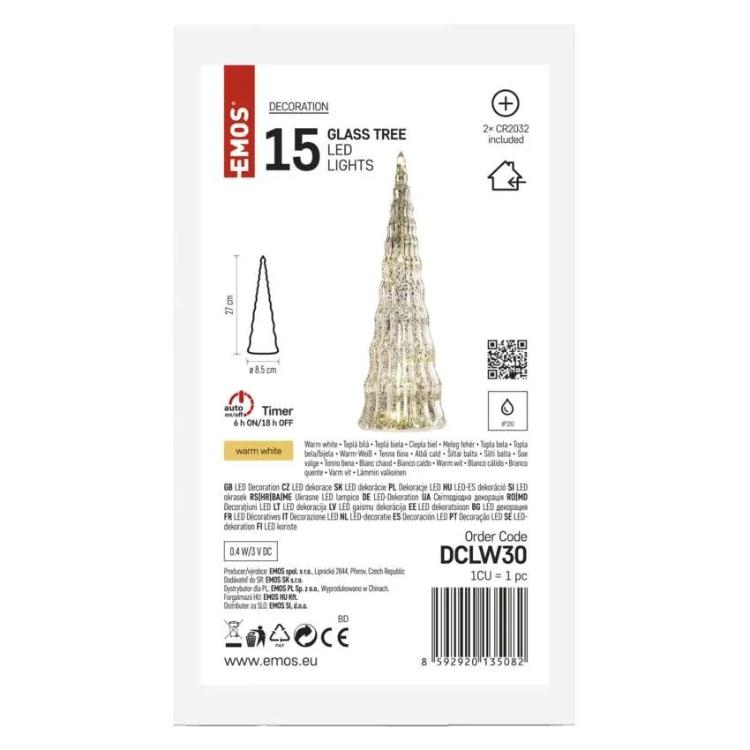 Božična LED jelka, 27 cm, 2x CR2032, notranja, topla bela