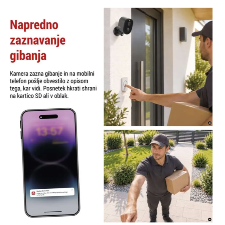 GoSmart IP-1150 SNAP zunanja kamera v antracitni barvi, prikazana z naprednim zaznavanjem gibanja in obvestili na mobilni telefon.