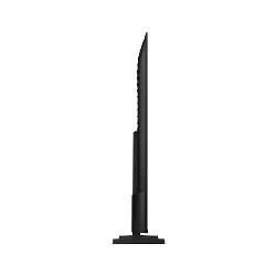 Samsung Mini LED TV, stranski pogled, zelo tanek profil z osrednjim nosilcem in minimalističnim podstavkom.