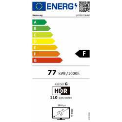 Energijska nalepka Samsung UE55M70HAU, razred F, poraba 77 kWh/1000 h, HDR 110 kWh, diagonala 55".