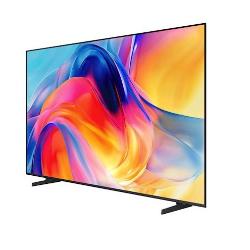 Samsung Mini LED TV, poševni sprednji pogled, tanek črn okvir, živahne barve zaslona in dve stabilni nogi.