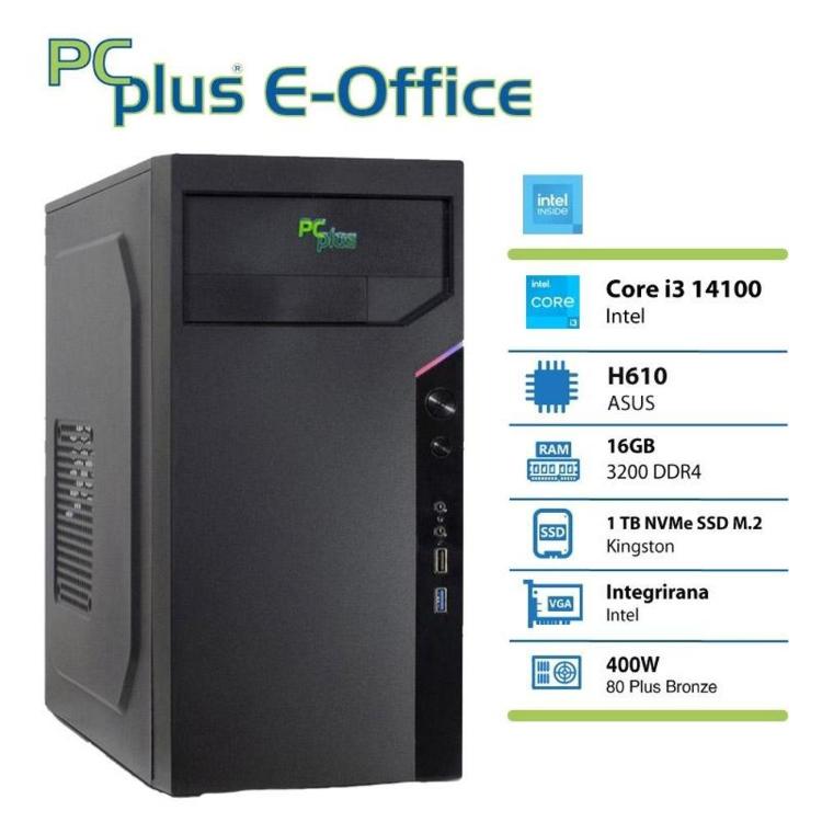 Namizni računalnik PCplus e-Office i3-14100 16GB 1TB NVMe SSD