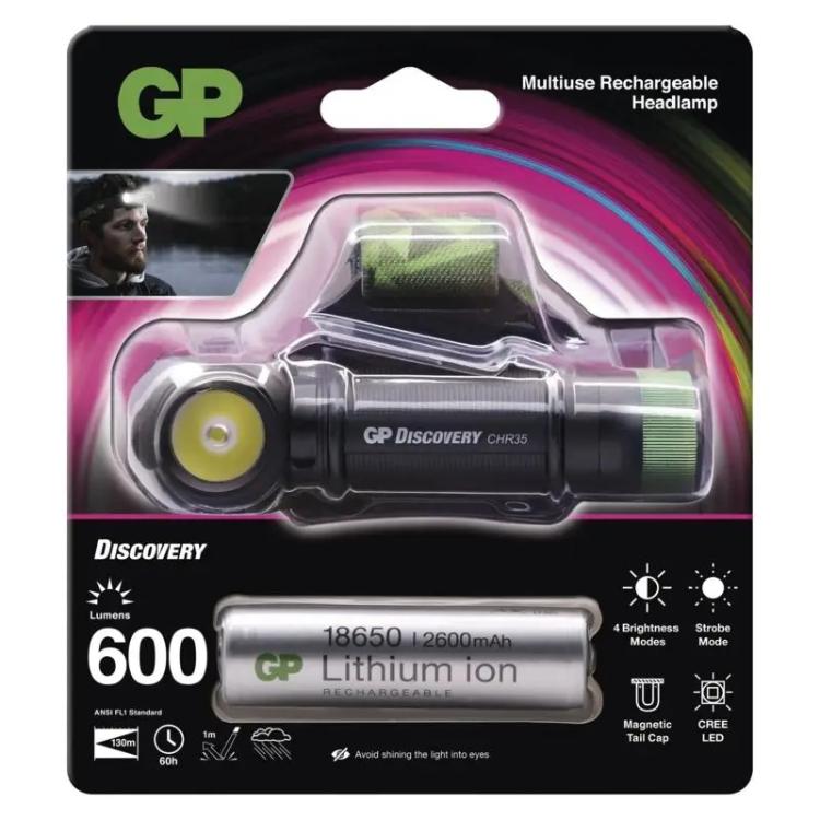 Naglavna LED svetilka GP CHR35, 600 lm