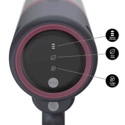 Upravljalni zaslon baterijskega sesalnika Hoover HFG10HX z indikatorjem baterije ter ECO in Turbo načinom.