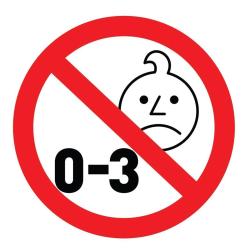 Opozorilni simbol prepovedi za otroke od 0 do 3 let zaradi majhnih delov.