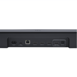 JBL Bar 1300 M2 zadnja stran z vhodi za napajanje, USB, Ethernet, HDMI, HDMI eARC in optični priklop.