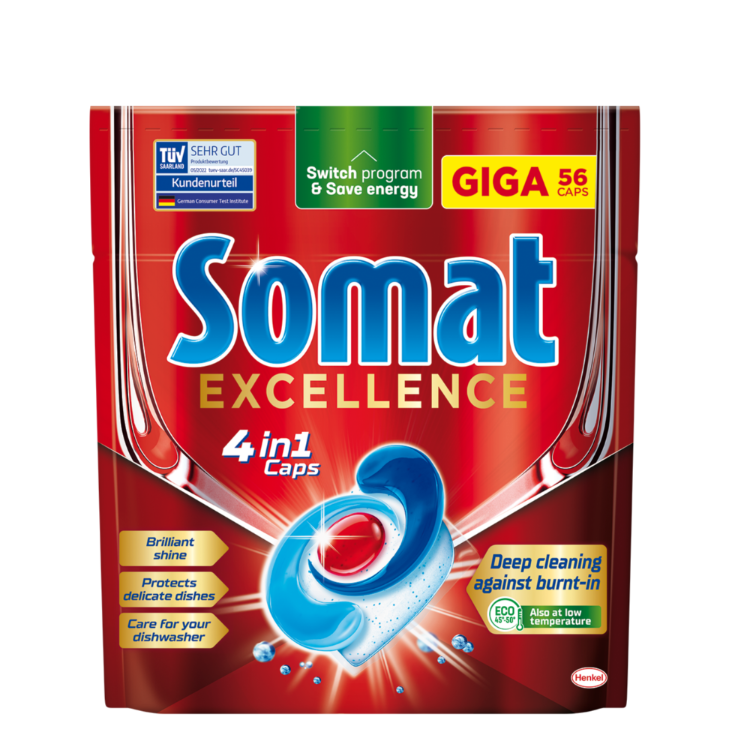 Tablete za strojno pomivanje posode Somat Excellence, 56 tablet