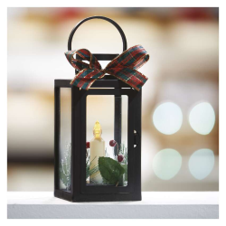 LED dekoracija božična laterna s svečko črna, 20 cm, 3x AAA, notranja