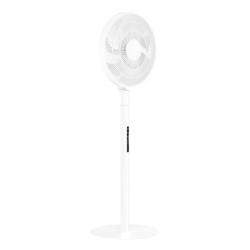 Poševni pogled Xiaomi Mijia Smart Standing Fan Pro Slim z zaščitno mrežo ventilatorja, navpično upravljalno ploščo na stojalu in stabilnim krožnim podstavkom