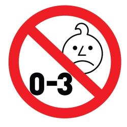 Opozorilni simbol prepovedi za otroke od 0 do 3 let zaradi majhnih delov.
