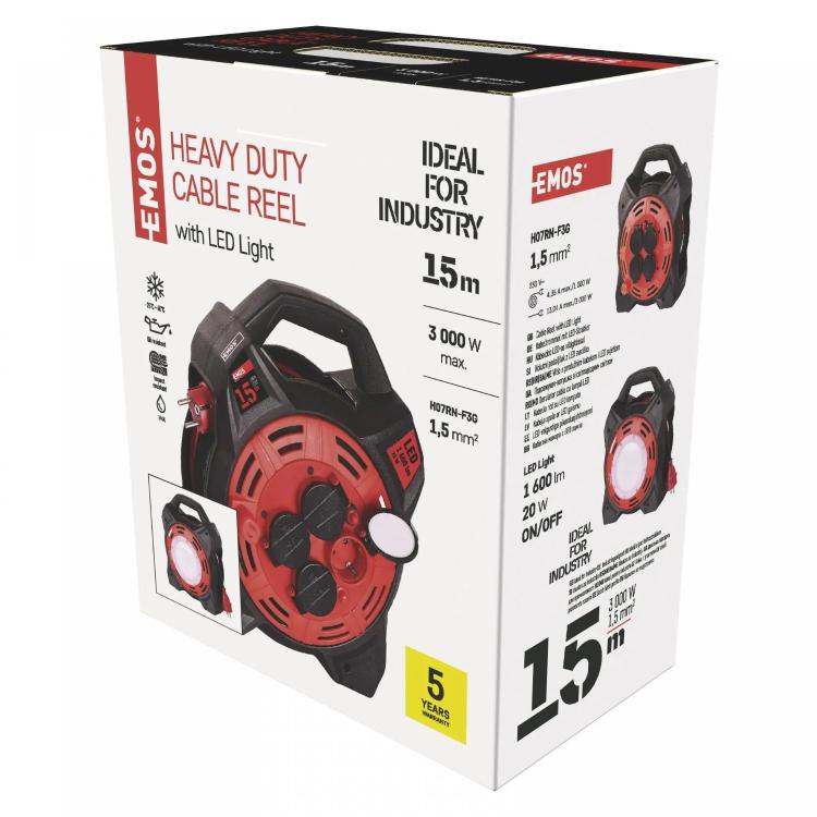 Zunanji kolutni podaljšek Emos 15 m / 4 vtičnice / guma-neopren / 230V / 1,5 mm2