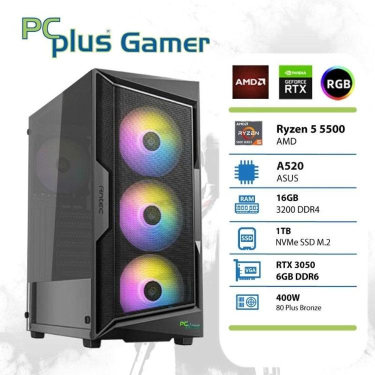 Gaming računalnik PCplus Gamer Ryzen 5 5500 16GB 1TB NVMe SSD GeForce RTX 3050