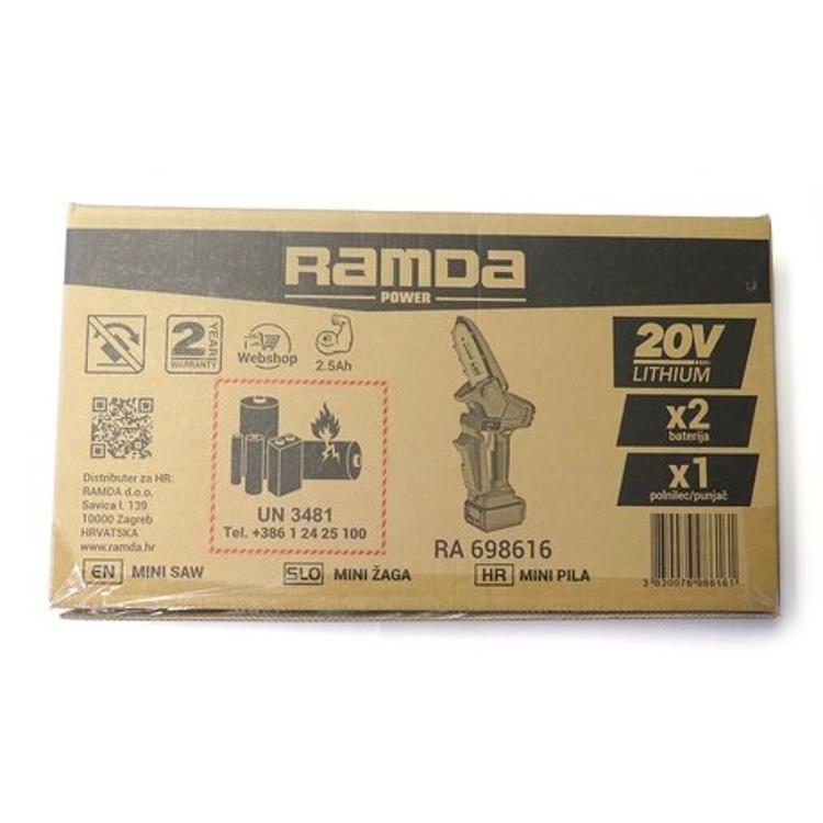 Baterijska žaga Ramda 20V, meč 13 cm, 2x baterija 2.5Ah+polnilne