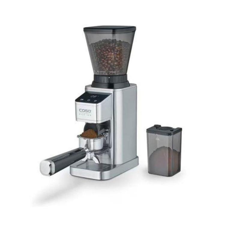 Kavni aparat CASO Coffee Compact electronic 600W z mlinčkom za zrna in posodo za mleto kavo.