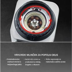Stožčasti mlinček kavnega aparata CASO Coffee Compact electronic 600W za enakomerno in natančno mletje zrn.