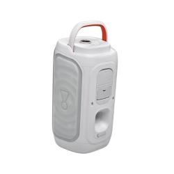 JBL PartyBox 130 v beli barvi s prenosnim ročajem in pogledom na zgornje upravljalne elemente.