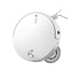 Bel robotski sesalnik Roborock, prikazan pod kotom z LiDAR navigacijo, sistemom Reactive AI in elegantnim minimalističnim dizajnom.