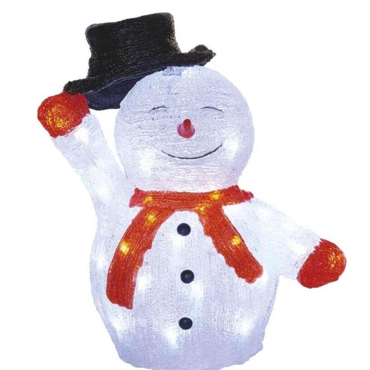 Božični snežak s klobukom LED, 36 cm, zunanji in notranji, hladna bela