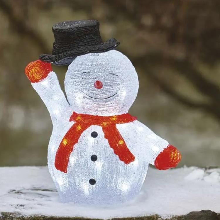 Božični snežak s klobukom LED, 36 cm, zunanji in notranji, hladna bela
