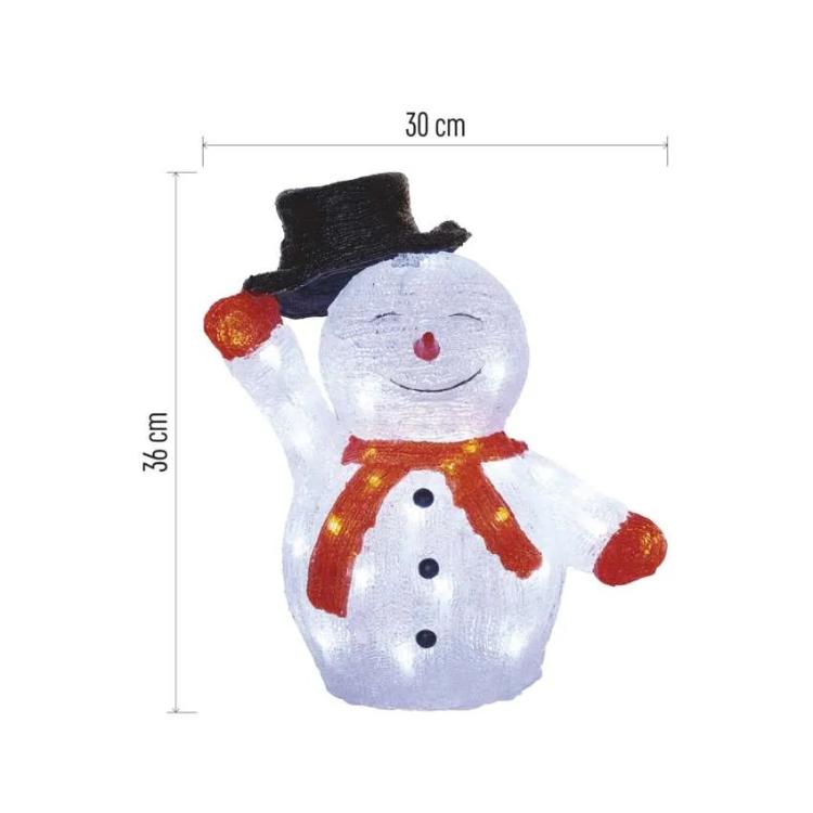 Božični snežak s klobukom LED, 36 cm, zunanji in notranji, hladna bela