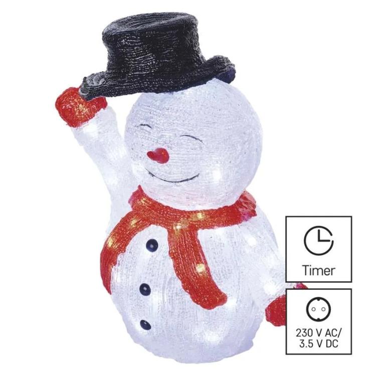 Božični snežak s klobukom LED, 36 cm, zunanji in notranji, hladna bela