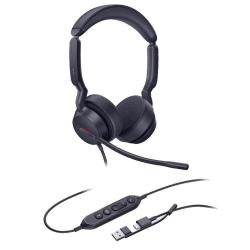 Tip: naglavne slušalke Povezljivost: žična Priklopi: USB-A, USB-C Mikrofon: da, frekvenčni odziv 100 Hz – 14 kHz Dolžina kabla: 1,5 m Barva: črna Masa: 162 g Garancija: 24 mesecev
