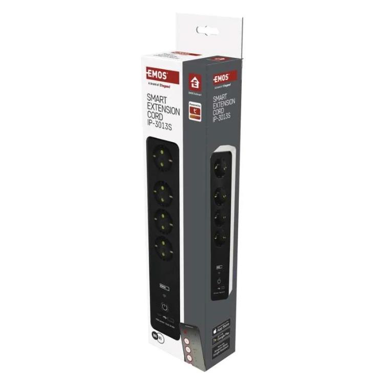 Podaljšek GoSmart 2 m / 4 vtičnice / s stikalom / USB, belo-črni