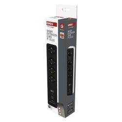 Podaljšek GoSmart 2 m / 4 vtičnice / s stikalom / USB, belo-črni