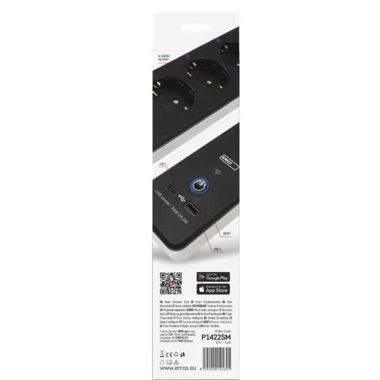 Podaljšek GoSmart 2 m / 4 vtičnice / s stikalom / USB, belo-črni