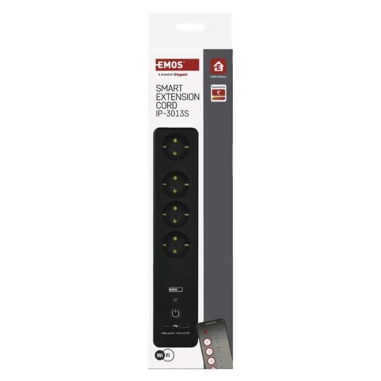 Podaljšek GoSmart 2 m / 4 vtičnice / s stikalom / USB, belo-črni
