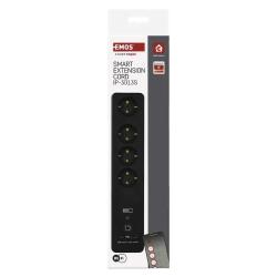 Podaljšek GoSmart 2 m / 4 vtičnice / s stikalom / USB, belo-črni