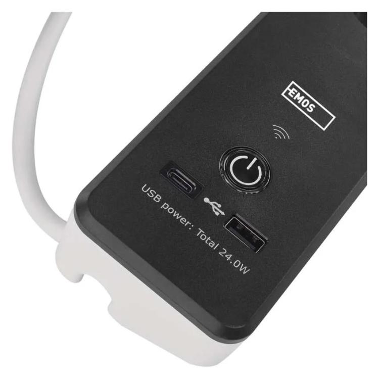 Podaljšek GoSmart 2 m / 4 vtičnice / s stikalom / USB, belo-črni