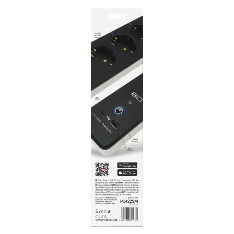 Podaljšek GoSmart 2 m / 4 vtičnice / s stikalom / USB, belo-črni