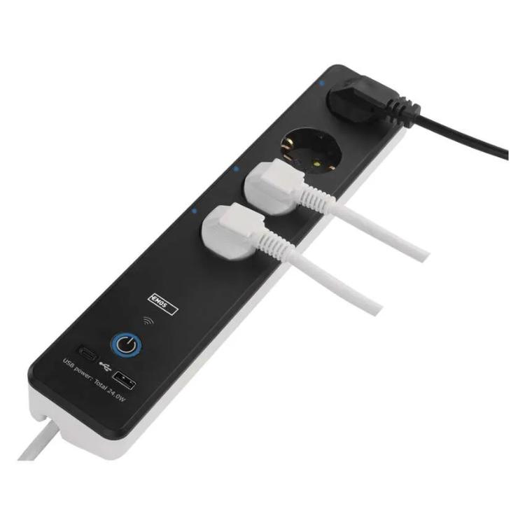 Podaljšek GoSmart 2 m / 4 vtičnice / s stikalom / USB, belo-črni